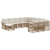 vidaXL Tuinbank Set 12 st Natuurlijk en Crème Wit poly rattan