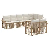 vidaXL Buiten bank set 8 st Natuurlijk en Crème Wit poly rattan