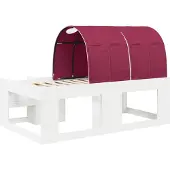 vidaXL Bed met luifel en planken, 3 stuks, wit en rood, houtvezel
