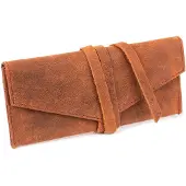 Markenlos Lederen etui, bruin/blauw, klein formaat