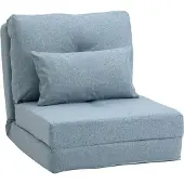 HOMCOM -Schlafsessel-Leinen, Metall-80L x 60B x 56H cm-Himmelblau