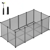 Leobert Songmics LPC001G01 Buitenren met bodemplaten, loopstal en omheining, van kunststof, voor cavia's, hamsters, konijnen, egels, 125 x 63 x 42 cm, grijs