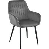 Leobert SOLDEN Velvet Design Stoelen – Set van 2 – Donkergrijs Fluweel – Zwarte Metalen Poten – Met Armleuningen – Modern & Ergonomisch