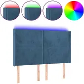 vidaXL Hoofdbord LED 147x16x118/128 cm fluweel donkerblauw