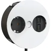 Bachmann TWIST 1x geaard stopcontact, adereindhulzen, USB oplader, geaarde stroomkabel, wit, 2 m