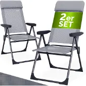Casaria Tuinstoel met Hoge Rugleuning 2 Stuks Grijs Aluminium
