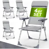 Casaria Tuinstoel met Hoge Rugleuning 4 Stuks Zilver Aluminium