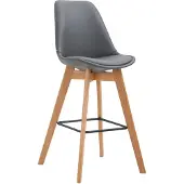 CLP barkruk Metz, bekleed met kunstleer, met rugleuning en voetsteun | Kleur: grijs, frame: naturel