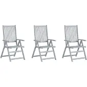 vidaXL Tuinstoelen 3 st verstelbaar met kussens massief acaciahout