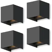 Calex LED Wandlamp Bari - 4 stuks - Kubus - Zwart - LED Up & Down - Verstelbare Stralingshoek - 7W - Tuinverlichting - Modern Design - Warm Wit Licht - Voor Binnen en Buiten
