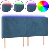vidaXL Hoofdbord LED 203x16x118/128 cm fluweel donkerblauw