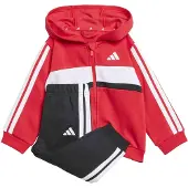 Adidas Trainingspak 'ESSENTIALS TIBERIO 3 STRIPES FLEECE' knalrood / zwart / wit