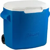 Coleman 28 liter koelbox op wielen, model Performance, in blauw/wit