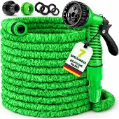 Tresko Flexibele Tuinslang 15m Uitgerekt | Rekbare Waterslang met Dubbele Latexkern | 7-Standen Sproeikop | Tuinsproeier | Tuin Besproeien