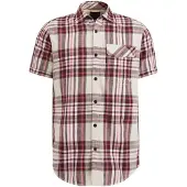 PME Legend Heren Overhemden Short Sleeve Shirt Slub Check Ruby - Roze - Maat L