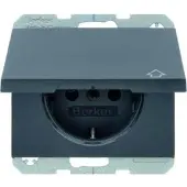 Hager BER K1 Schuko combinatie met artikelnummer 47517206, voorzien van een klapdeksel en verhoogde aansluiting, kleur: antraciet