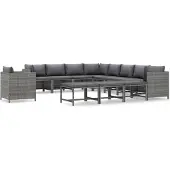 vidaXL 12-delige Loungeset met kussens poly rattan grijs