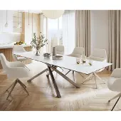 DELIFE Eettafel Edge 300x100cm Laminam keramiek wit middenpoot kruis zilver