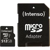 Intenso Flashgeheugen - GmbH - Micro SDXC 512GB Premium C10 UHSI- 45MB/s incl. SD-adapter - Zwart