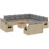 vidaXL 14-delige Loungeset met kussens poly rattan beige