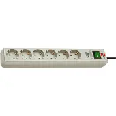 Brennenstuhl Eco-Line 13.500A overspanningsbeveiligde stekkerdoos, 6-voudig, lichtgrijs, 1,5 meter, kabel H05VV-F 3G1,5, artikelnummer 1159750015