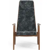 Swedese Lamino Fauteuil schapenvacht charcoal, gelakt walnoothout