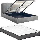 Vente-unique Bed met opbergruimte stof grijs 140 x 190 cm