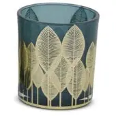 Safaary - Kaarslichthouder Blauw-Goud Glas-Ø 7 x 8cm