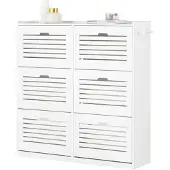 SoBuy FSR145-W Schoenenkast Met 6 Kleppen, Schoenencommode Met 2 Haken, Schoenenrek, Schoenenkist, Gangkast