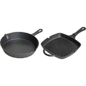 Blackwell Pannenset Gietijzer 2-Delig Koekenpan ø 25 cm & Grillpan 23 x 23 cm - geschikt voor alle warmtebronnen - zonder anti-aanbaklaag