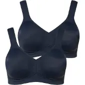 Ulla Popken - Dames - Microvezel-beha set van 2 zonder beugel voorgevormde cups - Nachtblauw - Maat 110D