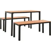 vidaXL 3-delige Tuinset staal en HKC bruin en zwart