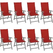 vidaXL Tuinstoelen 8 st verstelbaar met kussens acaciahout grijs