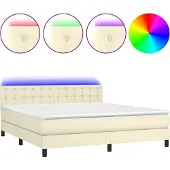 vidaXL Boxspring met matras en LED kunstleer crèmekleurig 160x200 cm
