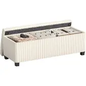 HOMCOM -Sitzbank mit Stauraum-Polyester, Stahl-112L x 42B x 40H cm-Beige