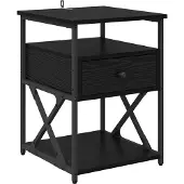 vidaXL - Nachtkastje - met - lade - Zwart - Eiken - 40 - x - 42 - x - 55 - cm - Bewerkt - hout