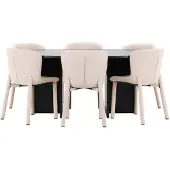 Ebuy24 Strada eethoek uittrekbare tafel Ø120cm, 170cm en 6 stoelen zwart, beige.