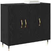 Syfax Dressoir Zwart Eiken 90 x 34 x 80 cm Bewerkt hout
