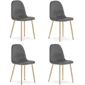 Leobert Set van 4 eetkamerstoelen PADVA – Donkergrijs fluweel – Eiken poten – Modern design