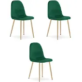 Leobert Set van 3 eetkamerstoelen PADVA – Fluweel groen – Eiken poten – Modern design