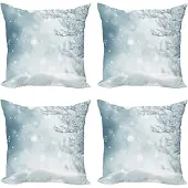 Abakuhaus Winterse decoratieve kussenslopen, set van 4, kerstsneeuw, moderne accenten, dubbelzijdige digitale print, 40 x 40 cm, leisteenblauw wit