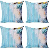 Abakuhaus maritieme sierkussens, kussenhoezen, 4-pack, Modern Accent dubbelzijdige digitale print, 40 x 40 cm, hemelsblauw en veelkleurig
