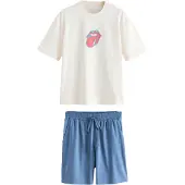 Next Pyjama kort 'The Rolling Stones' navy / turquoise / framboos / wit