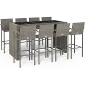 vidaXL 9-delige Tuinbarset poly rattan grijs