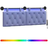 vidaXL Hangend hoofdbord Met LED-verlichting Jeans Blauw Stof