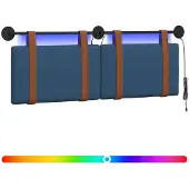 vidaXL Hangend hoofdbord Met LED-verlichting Blauw Antiek PU