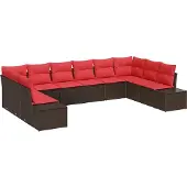 vidaXL Tuinbank Set 10 st 9-Aantal zitplaatsen Bruin en Rood