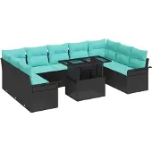 vidaXL Tuinbank Set 10 st Zwart Poly Riet