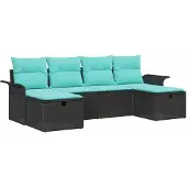 vidaXL Tuinbank Set 6 st Zwart en Turkoois poly rattan