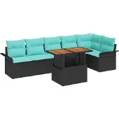 vidaXL Tuinbank Set 7 st Zwart Poly rattan